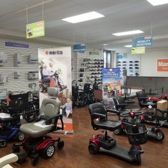 Selection of power chairs inside Philadelphia Marx Medical store