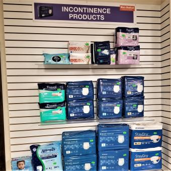 Selection of incontinence products inside Philadelphia Marx Medical store