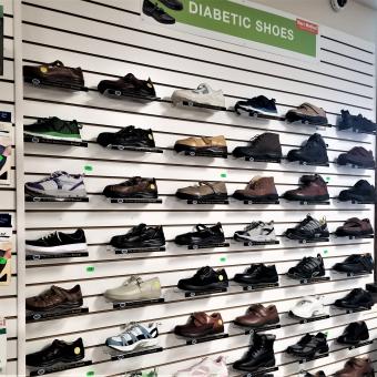 Selection of diabetic shoes inside Philadelphia Marx Medical store