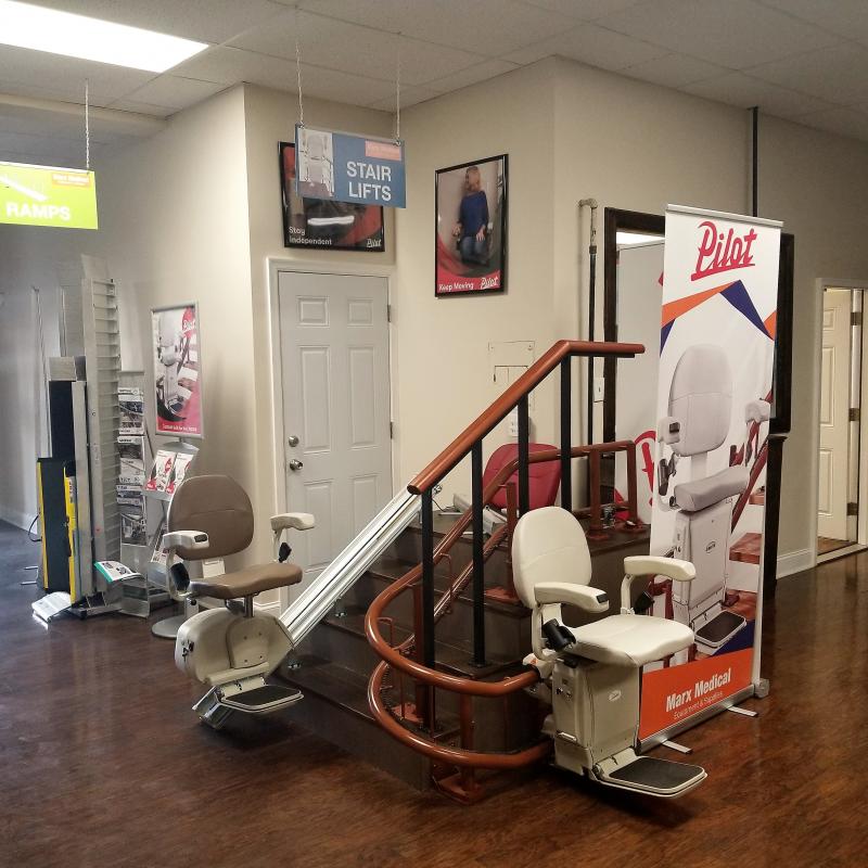 Selection of stair lifts inside Philadelphia Marx Medical store