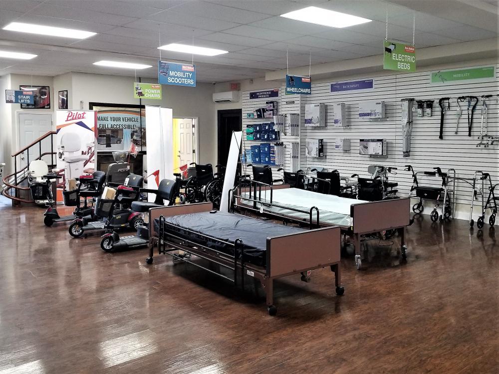 Selection of hospital beds inside Philadelphia Marx Medical store