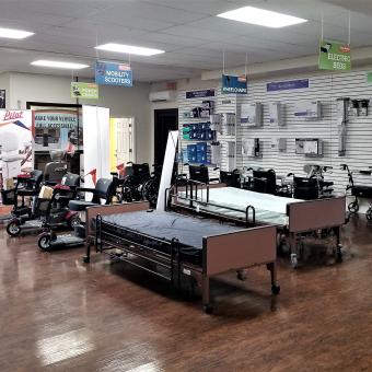 Selection of hospital beds inside Philadelphia Marx Medical store